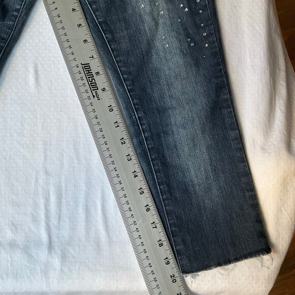 C’est Toi Women’s Rhinestone Waxed Frayed Crop Ankle Jeans size 27, Dark Blue - Picture 5 of 10